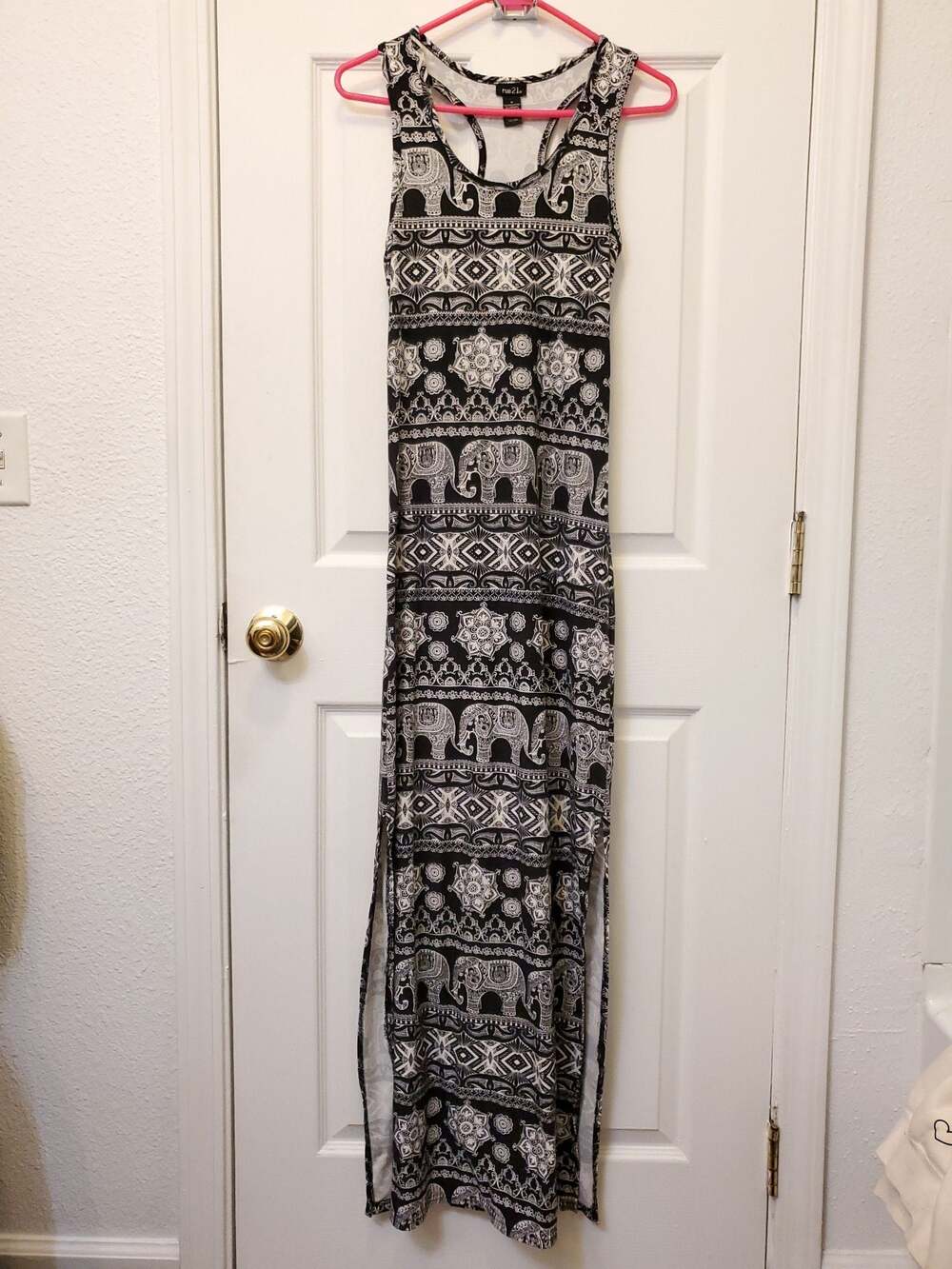 Rue21 Black and White Tribal Elephant Print Maxi Tank Dress Size M